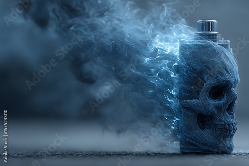 Eerie Skull Vapor Canister Surrounded by Smoky Blue Fog Effect