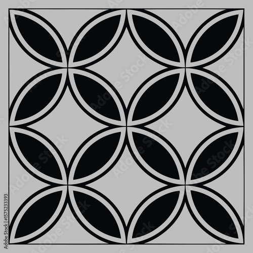 Geometric black petal pattern on grey background vector
