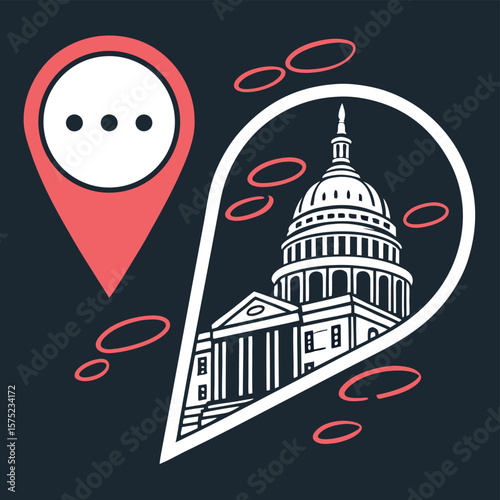Location pin graphic design building