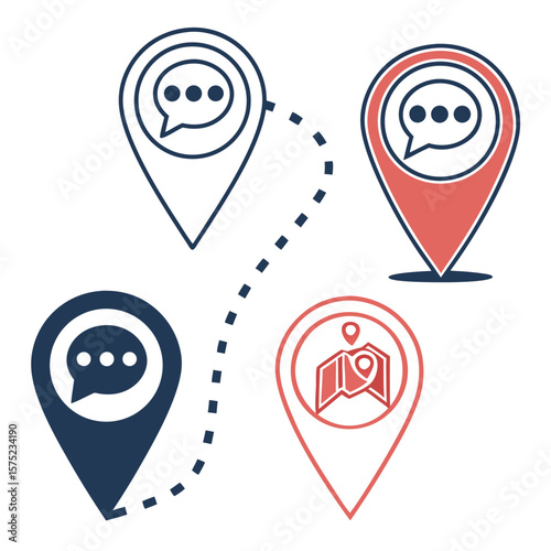 Location pins connecting with speech bubbles