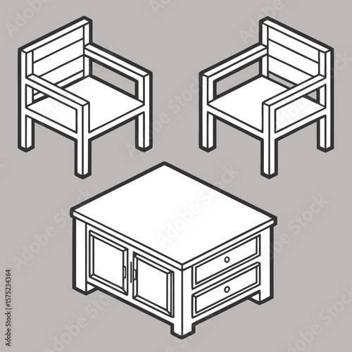 Two chairs and coffee table furniture set interior