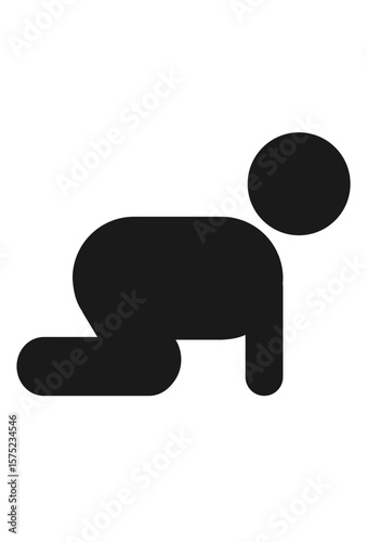 Icon of a baby crawling on hands and knees.
English: Simple graphic depicting an infant in motion.
 Silhouette of a child learning to move forward.

