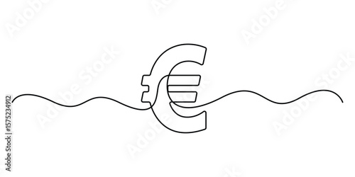 One continuous line drawing of a euro currency. Single continuous line of a euro currency sign. Vector illustration