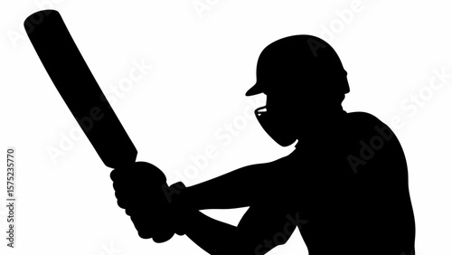 Silhouette of a cricket batsman holding a bat with helmet and gloves in a batting stance position | editable eps vectors