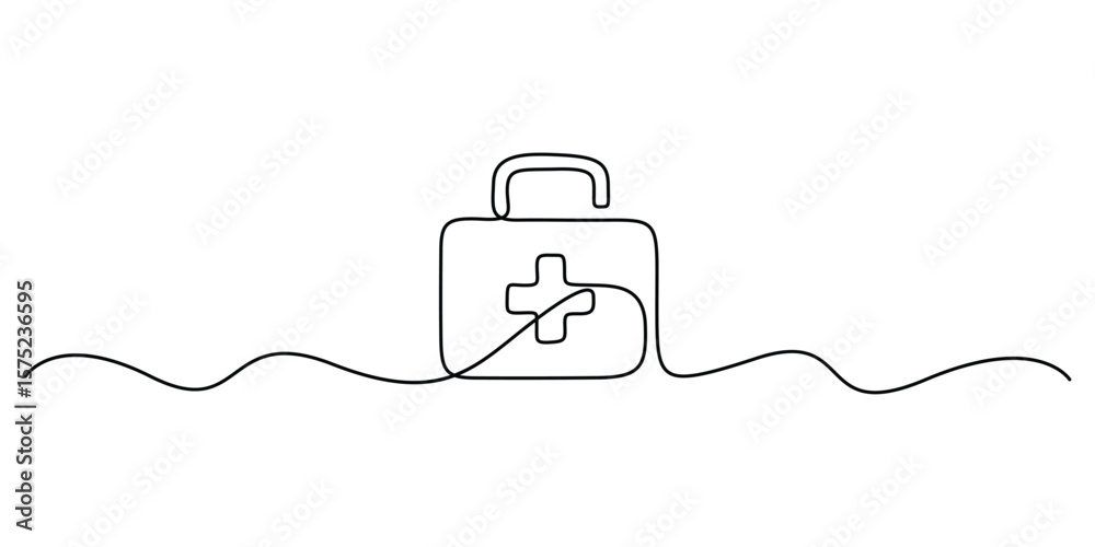Fototapeta premium Continuous one line drawing of first aid kit box. Single line art of first aid kit box vector illustration