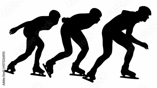 Silhouette depiction of three speed skaters in action each with a unique posture and dynamic movement | editable eps vectors