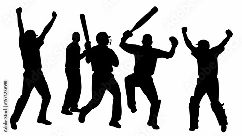 Silhouette illustration of cricket players celebrating a victory on a white background design element | editable eps vectors