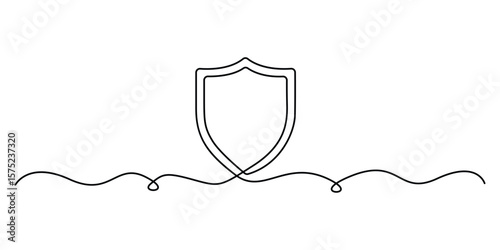 Shield in one continuous line drawn. Security shield drawn single line art style. Safety and protection concept. Vector illustration