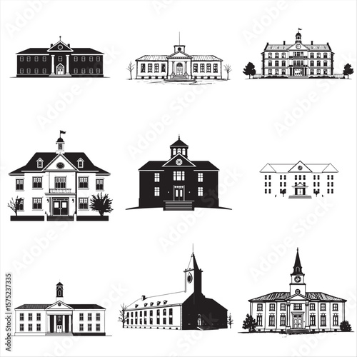 set of school building vector illustrations bundle pack collection 