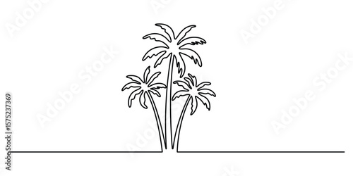 Palm tree in one continuous line art drawing. Single line drawing palm tree minimal outline vector. Tropical vegetation. Coconut palm. Graphic illustration