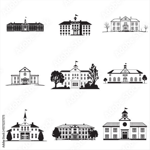 set of school building vector illustrations bundle pack collection 