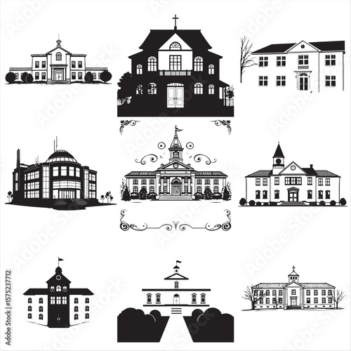 set of school building vector illustrations bundle pack collection 