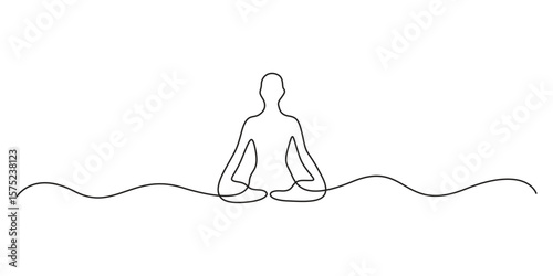 Woman meditating yoga pose continuous single line drawing vector illustration