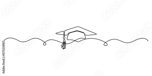 Continuous one line art drawing graduation cap for education concept. Vector illustration