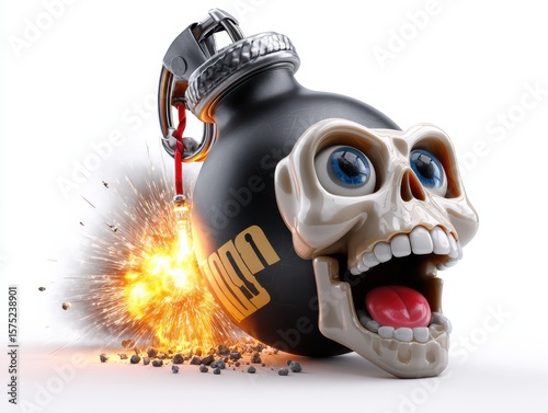 a happy skull on a black bomb icon with a burning lit fuse