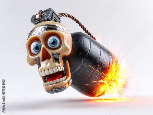 a happy skull on a black bomb icon with a burning lit fuse