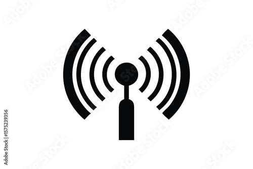 Modern Wireless Signal Transmission Icon: Minimalist Black and White Vector Graphic Design