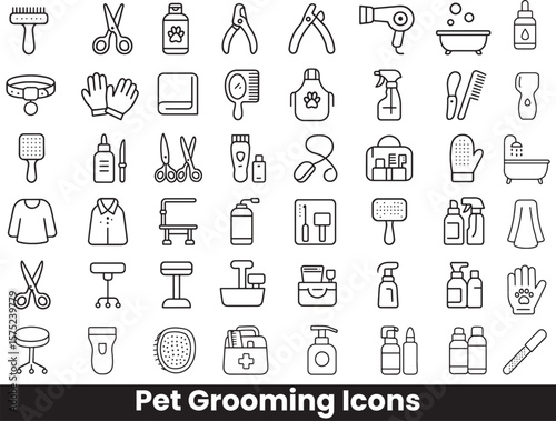 Collection of Pet Grooming Salon and Animal Care Outline Icons