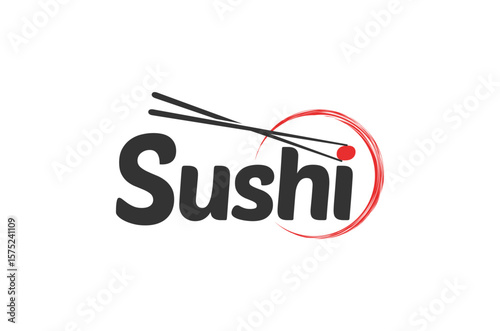 Sushi restaurant. Features chopsticks and a red enso circle. Vector illustration Original design, non AI generated.