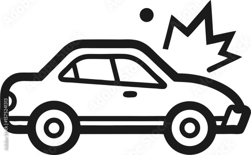 Car crashed into an obstacle icon in black flat design