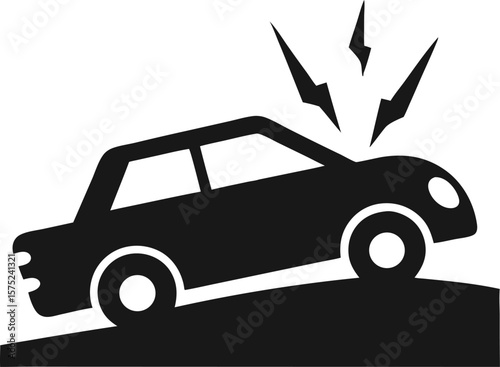 Car crashed into an obstacle icon in black flat design