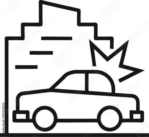Car crashed into an obstacle icon in black flat design