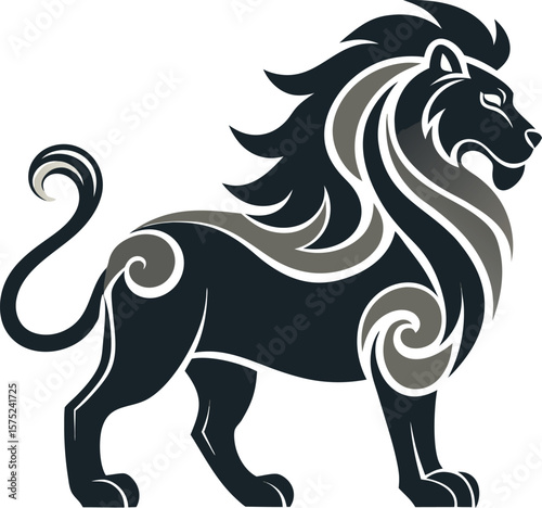 Zen Ink Lion Silhouette with Japanese-Inspired Flowing Lines