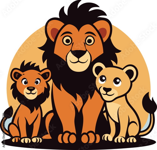 Heartwarming Lion Family Silhouette with Mother and Cubs