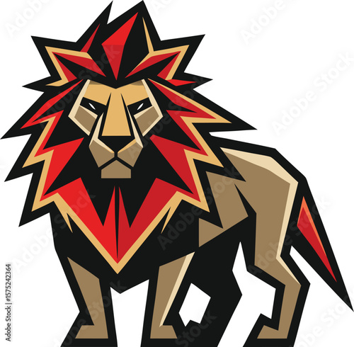 Tribal Lion Silhouette with Sharp Angular Vectors and Bold Presence