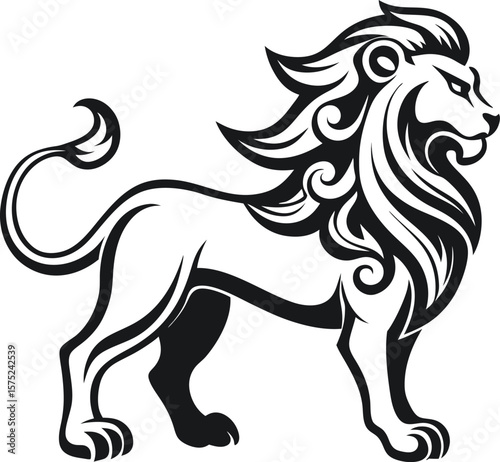 Zen Ink Lion Silhouette with Japanese-Inspired Flowing Lines