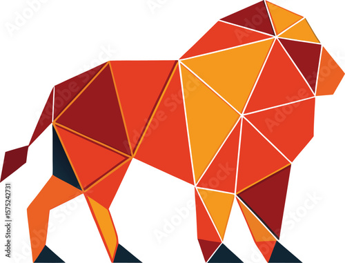 Polygonal Abstract Lion Silhouette in Geometric Vector Style