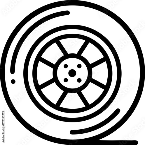 Person changing car tire icon, black silhouette, crouching with wrench, minimal mechanical clipart