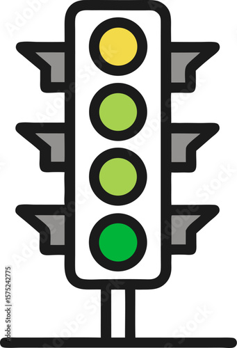 Traffic control light / signal with red, yellow and green color flat icon for apps and websites