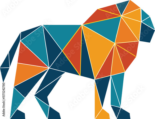 Polygonal Abstract Lion Silhouette in Geometric Vector Style