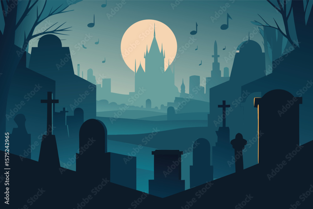Fototapeta premium vector-art-of-dark-fog-rolling-over-graveyards-as-.eps