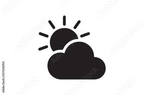 Sun Behind Cloud icon silhouette vector with white background