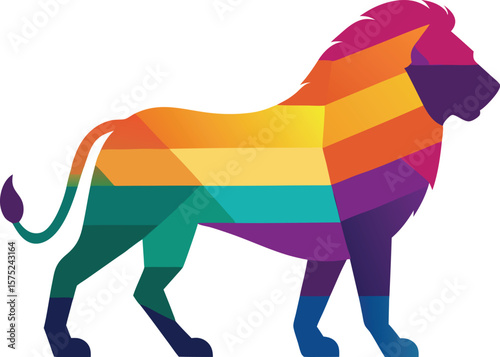 Colorful Gradient Lion Silhouette with Layered Vector Shapes