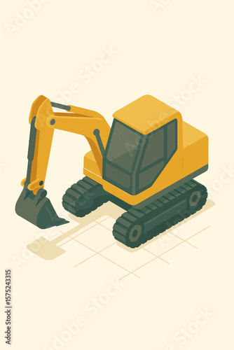 Isometric Excavator Construction Vehicle
