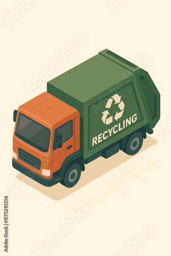 Isometric Recycling Truck Vector