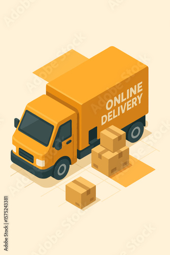 Isometric Delivery Truck with Boxes