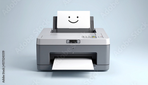 A printer with a paper displaying a smiley face, conveying a positive printing experience.
