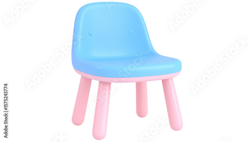 Light blue and pink children's plastic chair, isolated on white background.
