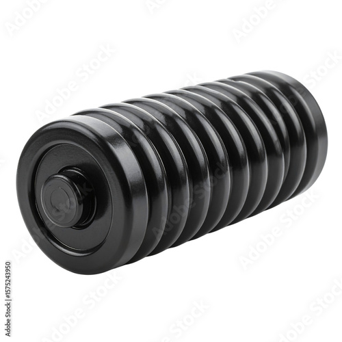 Black foam roller for muscle recovery and deep tissue massage therapy tool on transparent background