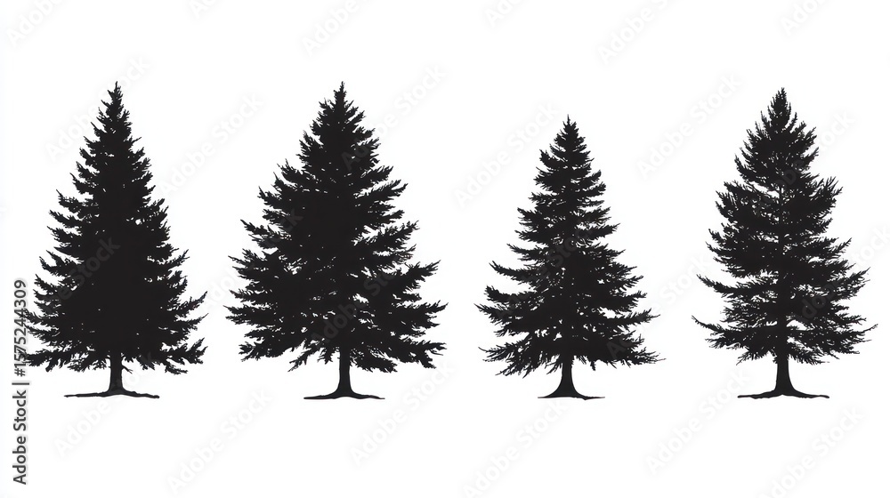 Obraz premium Four silhouette trees against white background