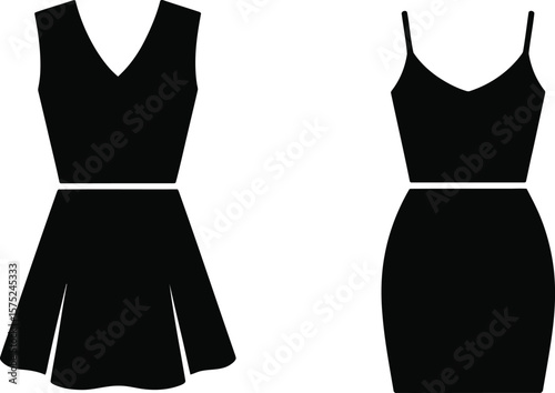 Two Black Sleeveless Dresses Fashion Design V Neck A Line and Cami Style Simple Minimalist