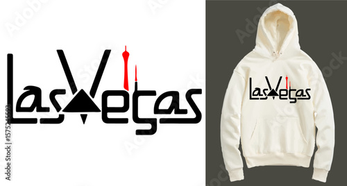 Las Vegas Hoodie Design – Custom Skyline Typography Graphic with Iconic Mockup Preview.

