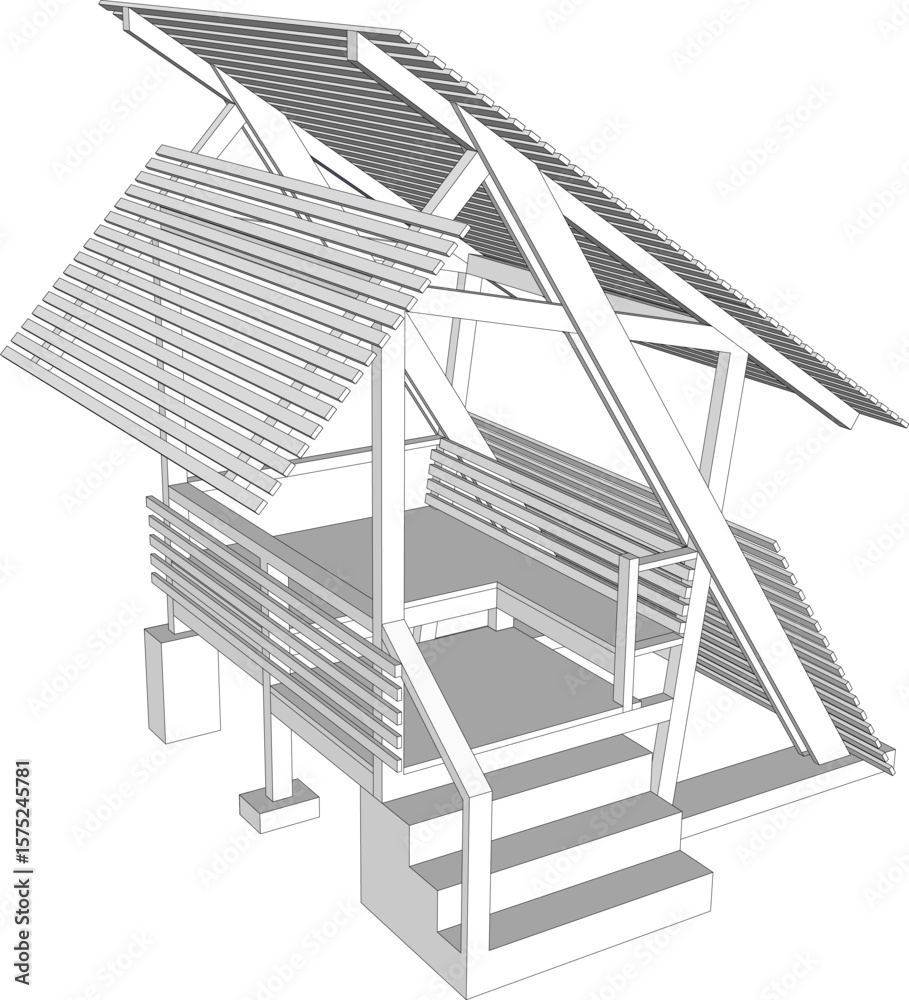 Fototapeta premium Vector illustration of a gazebo isolated on a white background. Gazebo sketch with lines.