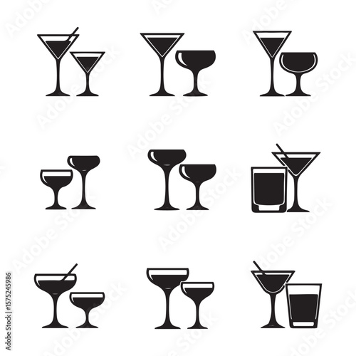 Collection of various cocktail glasses and drinkware silhouettes