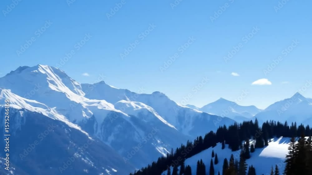Stunning panoramic view of snow-capped mountains against a clear blue sky for travel ads Stunning panoramic view of snow-capped mountains against a clear blue sky for travel ads