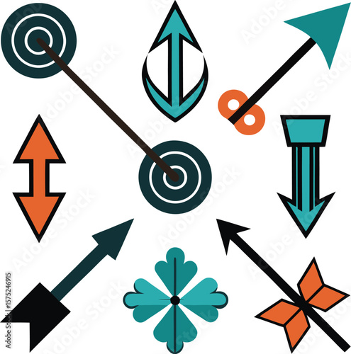 Collection of stylized arrows and targets silhouette